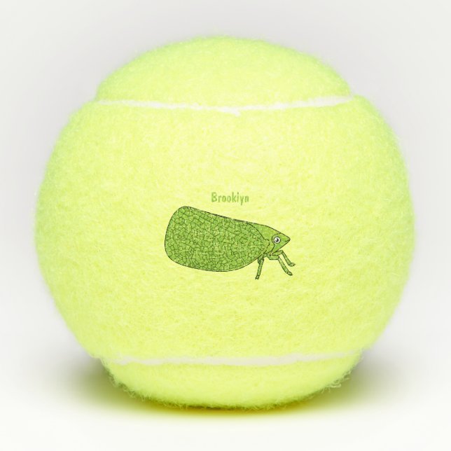 Cute green leaf hopper insect cartoon illustration tennis balls (Front)
