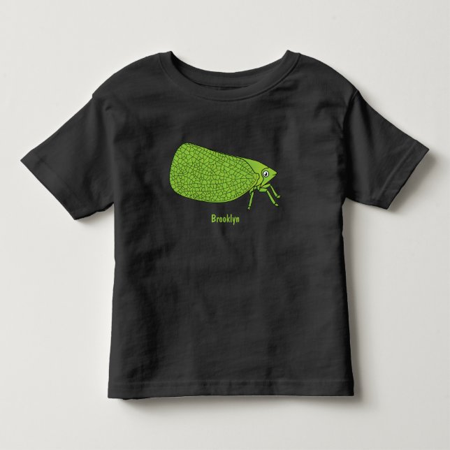 Cute green leaf hopper insect cartoon illustration toddler t-shirt (Front)