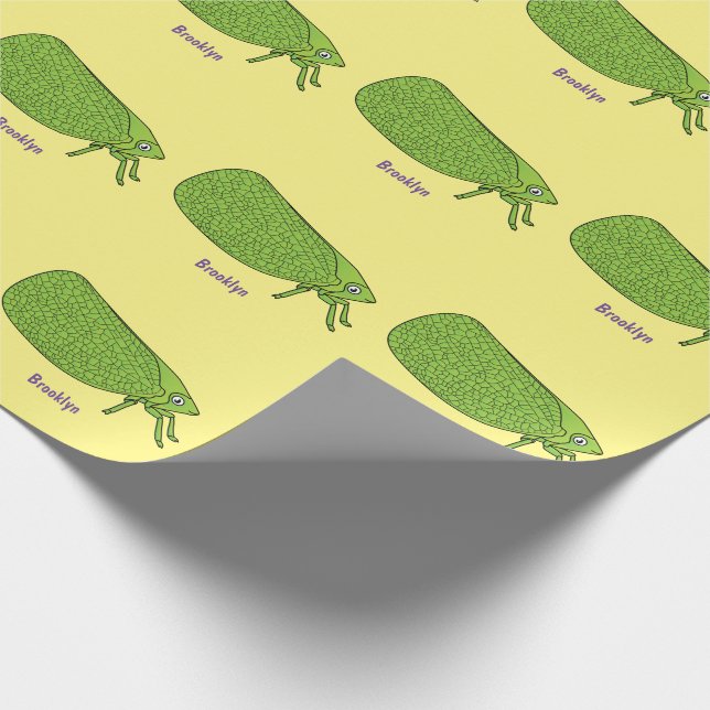Cute green leaf hopper insect cartoon illustration wrapping paper (Corner)