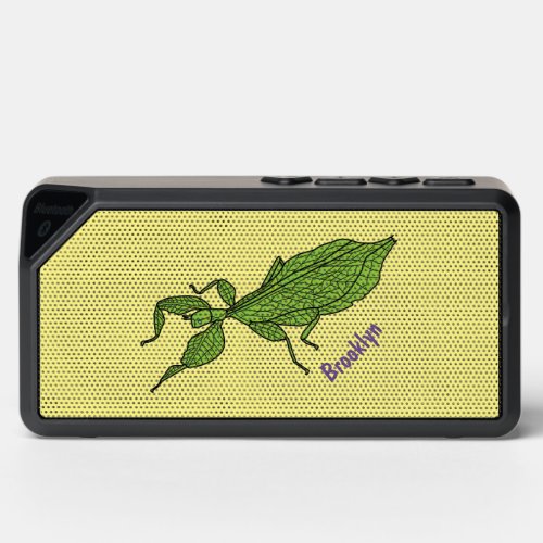 Cute green leaf insect cartoon illustration bluetooth speaker