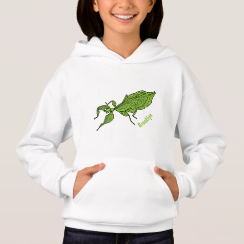 Cute green leaf insect cartoon illustration hoodie