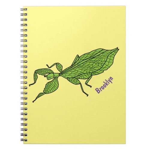 Cute green leaf insect cartoon illustration notebook