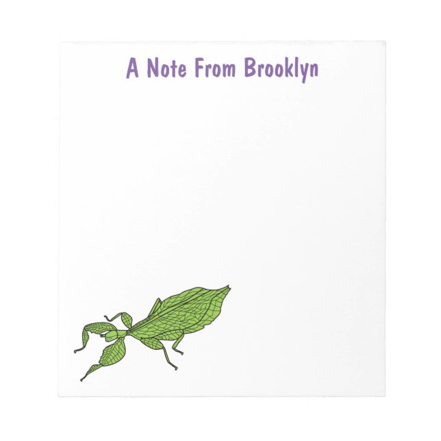 Cute green leaf insect cartoon illustration notepad (Front)