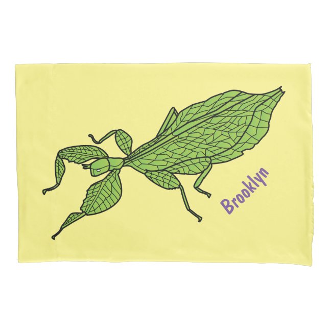 Cute green leaf insect cartoon illustration pillow case (Front)