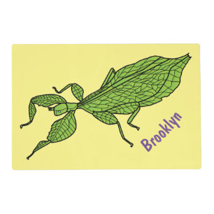 Cute green leaf insect cartoon illustration placemat