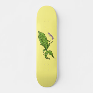 Cute green leaf insect cartoon illustration  skateboard