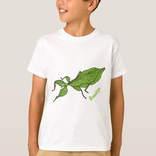 Cute green leaf insect cartoon illustration T_Shirt