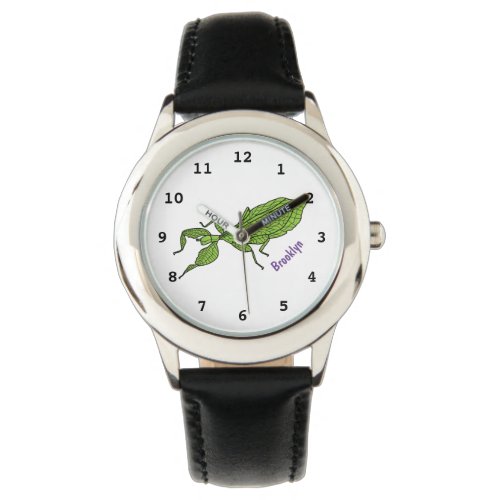 Cute green leaf insect cartoon illustration watch