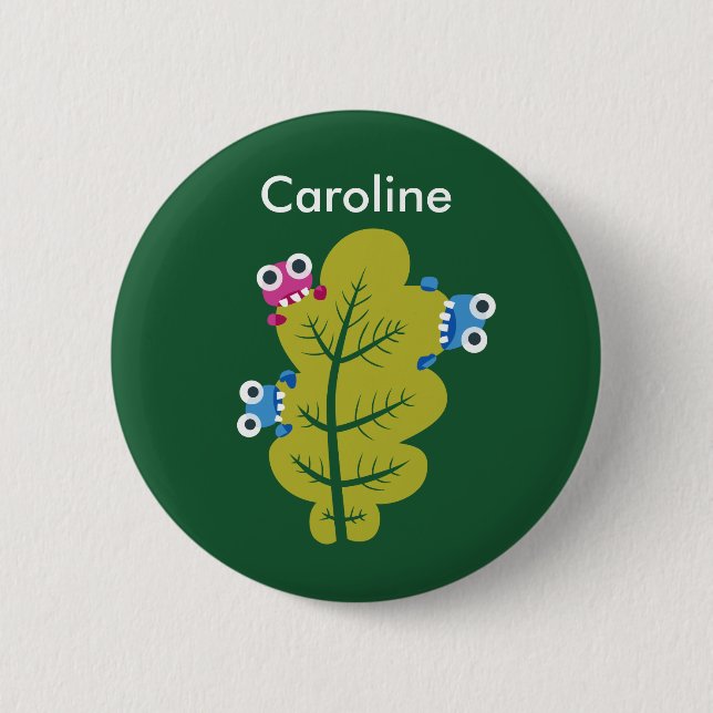 Cute green leaf nature lover name button (Front)