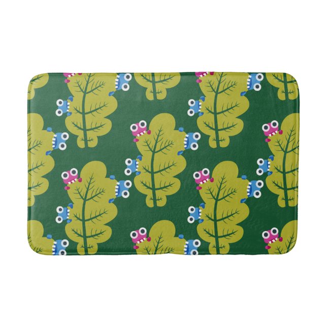 Cute Green Leaves Pattern Bathroom Mat (Front)