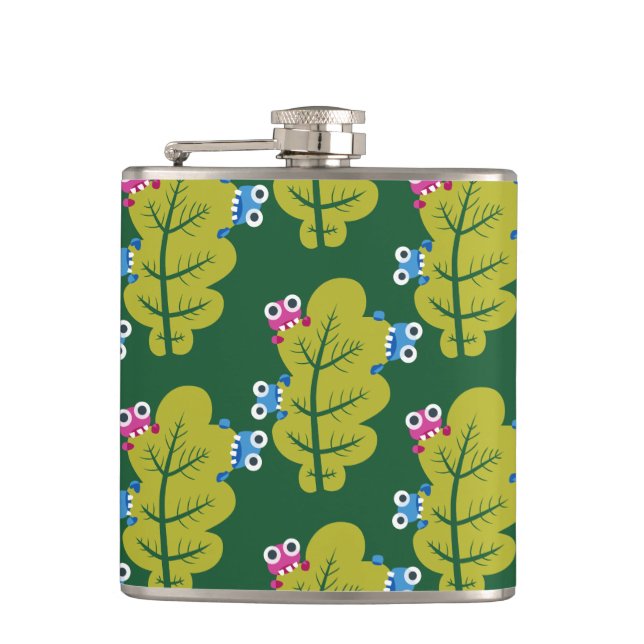 Cute Green Leaves Pattern Hip Flask (Front)