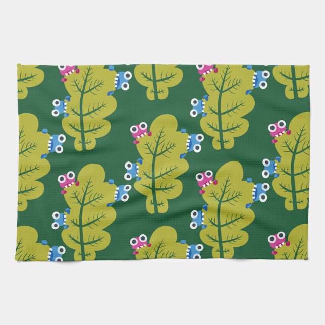 Cute Green Leaves Pattern Kitchen Towel (Horizontal)