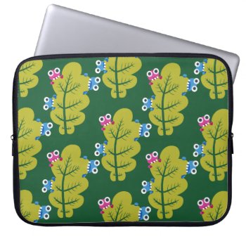 Cute Green Leaves Pattern Laptop Sleeve by borianag at Zazzle