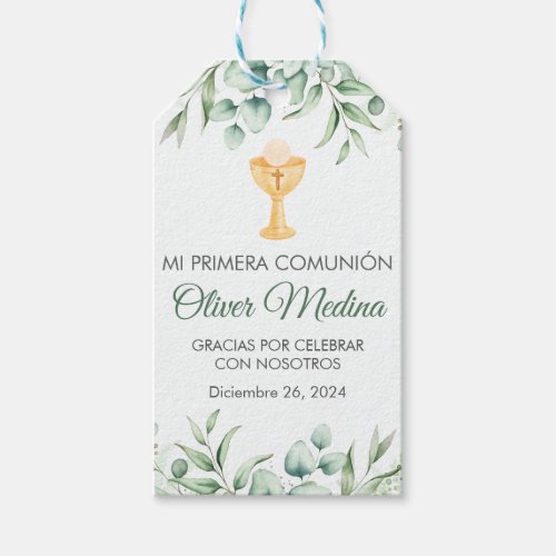 Cute Green Leaves Spanish First Communion  Gift Tags
