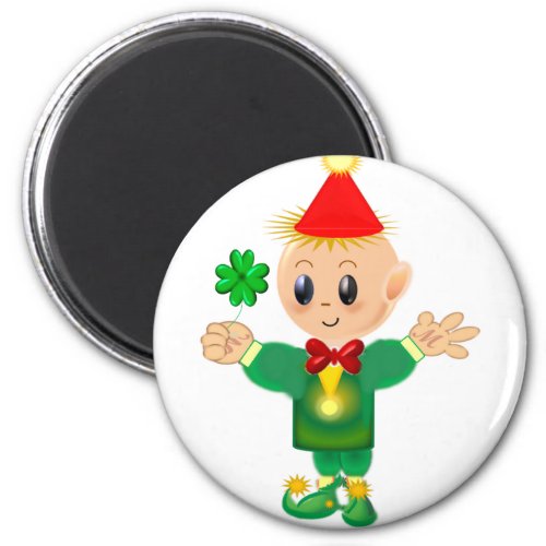 Cute green leprechaun with a lucky clover magnet