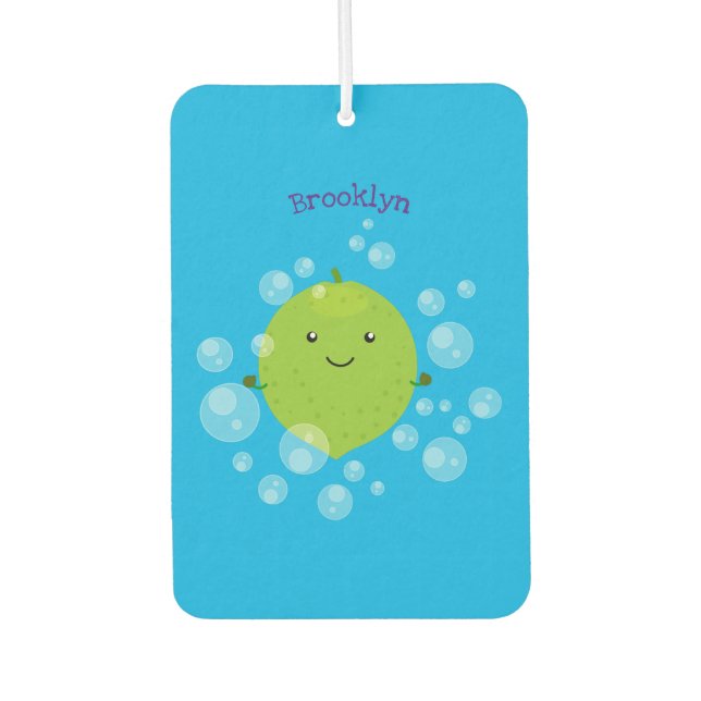 Cute green lime bubbles cartoon illustration  air freshener (Front)