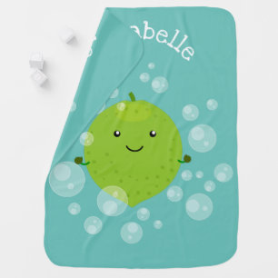 Cute green lime bubbles cartoon illustration baby blanket