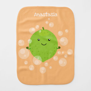Cute green lime bubbles cartoon illustration baby burp cloth