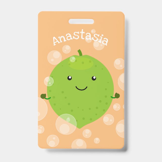 Cute green lime bubbles cartoon illustration badge (Front)
