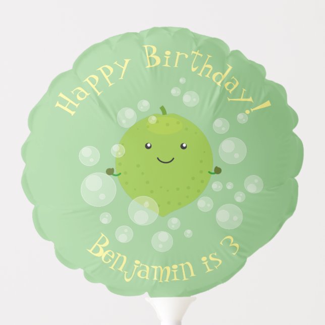 Cute green lime bubbles cartoon illustration balloon (Front)