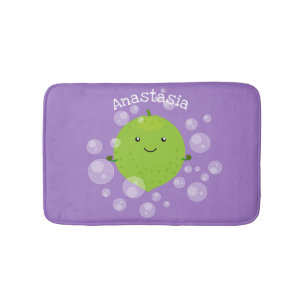 Cute green lime bubbles cartoon illustration bath mat