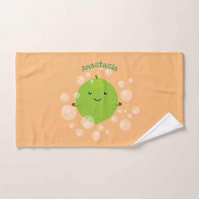 Cute green lime bubbles cartoon illustration bath towel set (Hand Towel)