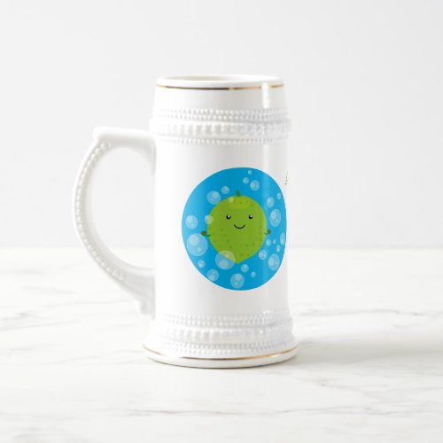 Cute green lime bubbles cartoon illustration beer stein