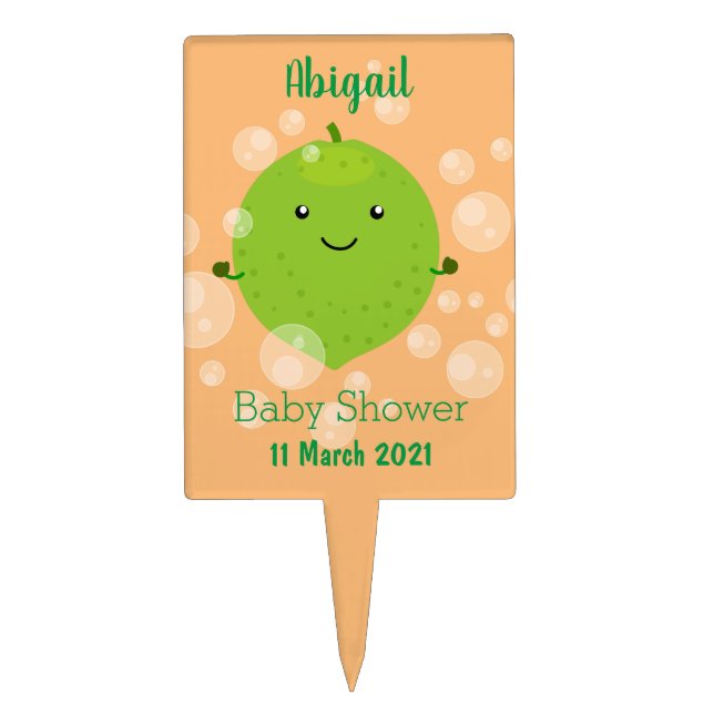 Cute green lime bubbles cartoon illustration cake topper (Front)