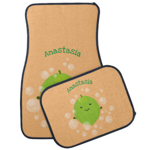 Cute green lime bubbles cartoon illustration  car floor mat