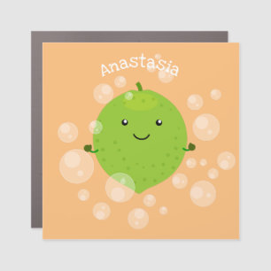 Cute green lime bubbles cartoon illustration car magnet