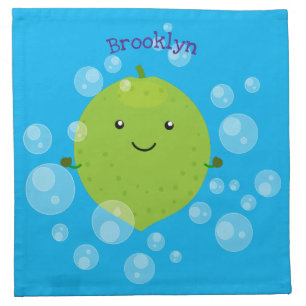 Cute green lime bubbles cartoon illustration cloth napkin