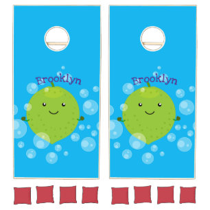Cute green lime bubbles cartoon illustration cornhole set