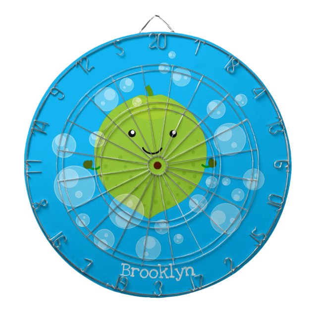 Cute green lime bubbles cartoon illustration dart board (Front)