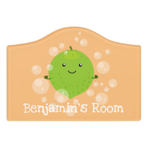 Cute green lime bubbles cartoon illustration door sign