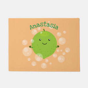 Cute green lime bubbles cartoon illustration doormat