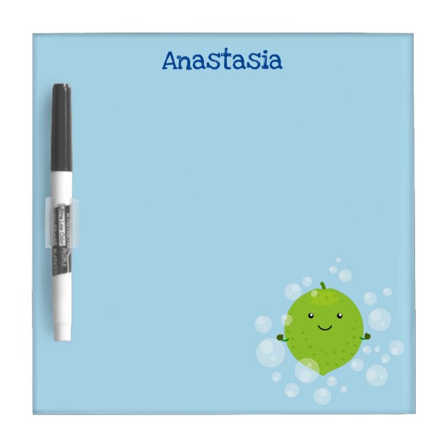 Cute green lime bubbles cartoon illustration dry erase board (Front)