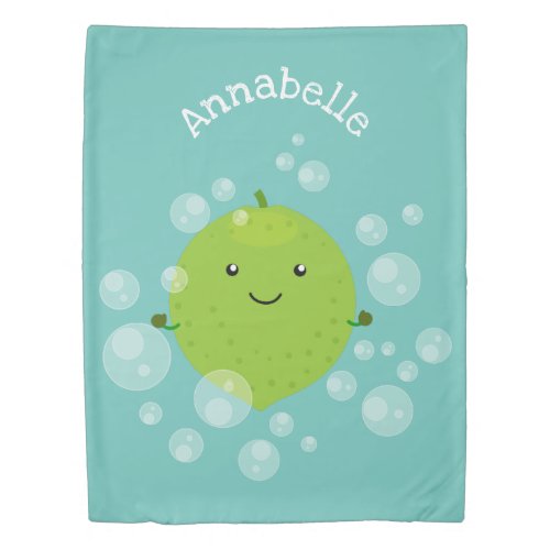 Cute green lime bubbles cartoon illustration duvet cover