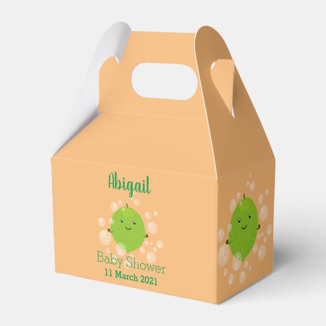 Cute green lime bubbles cartoon illustration favor boxes (Front Side)