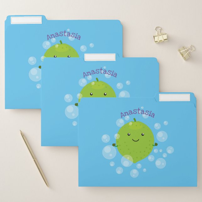 Cute green lime bubbles cartoon illustration file folder (Set)