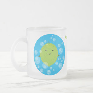 Cute green lime bubbles cartoon illustration frosted glass coffee mug