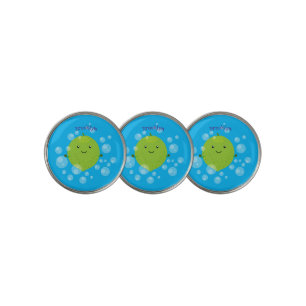 Cute green lime bubbles cartoon illustration golf ball marker
