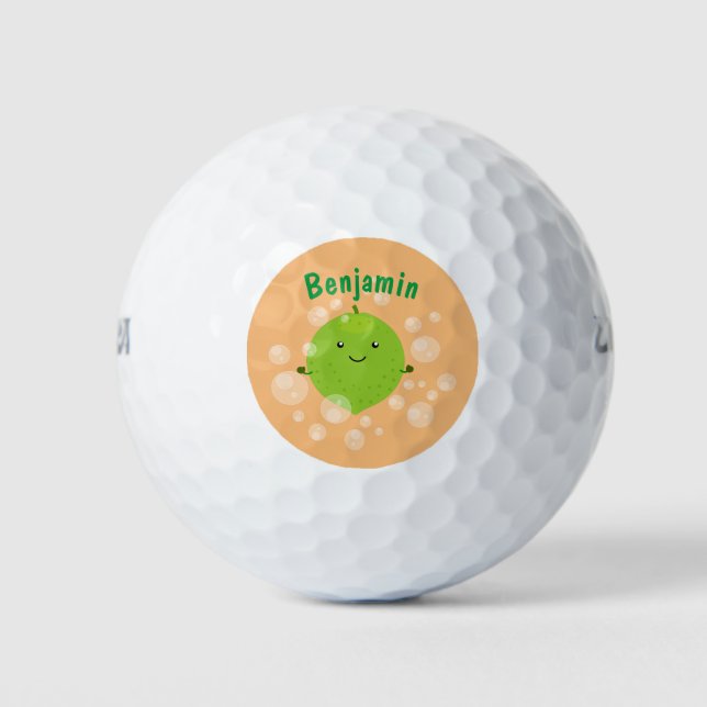 Cute green lime bubbles cartoon illustration golf balls (Front)