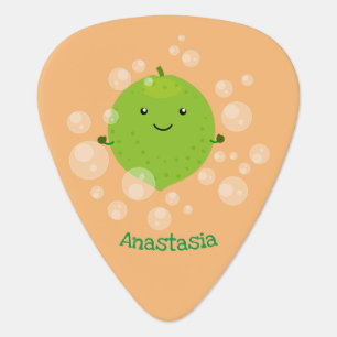 Cute green lime bubbles cartoon illustration  guitar pick