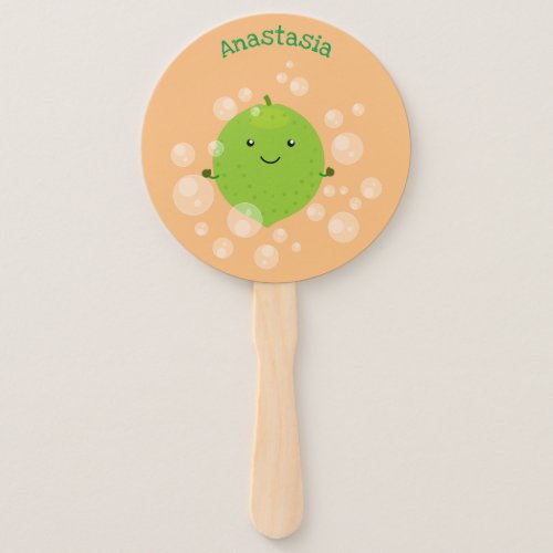 Cute green lime bubbles cartoon illustration hand fan