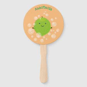 Cute green lime bubbles cartoon illustration hand fan