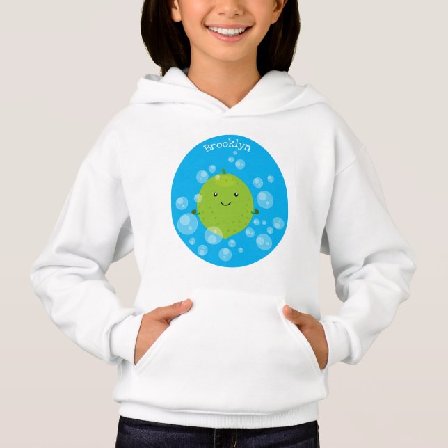 Cute green lime bubbles cartoon illustration hoodie (Front)