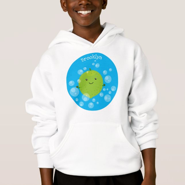 Cute green lime bubbles cartoon illustration hoodie (Front)