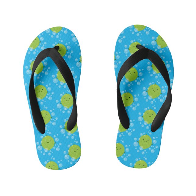 Cute green lime bubbles cartoon illustration kid's flip flops (Footbed)