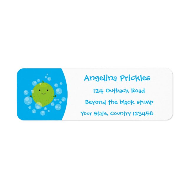 Cute green lime bubbles cartoon illustration label (Front)
