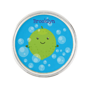 Cute green lime bubbles cartoon illustration lapel pin